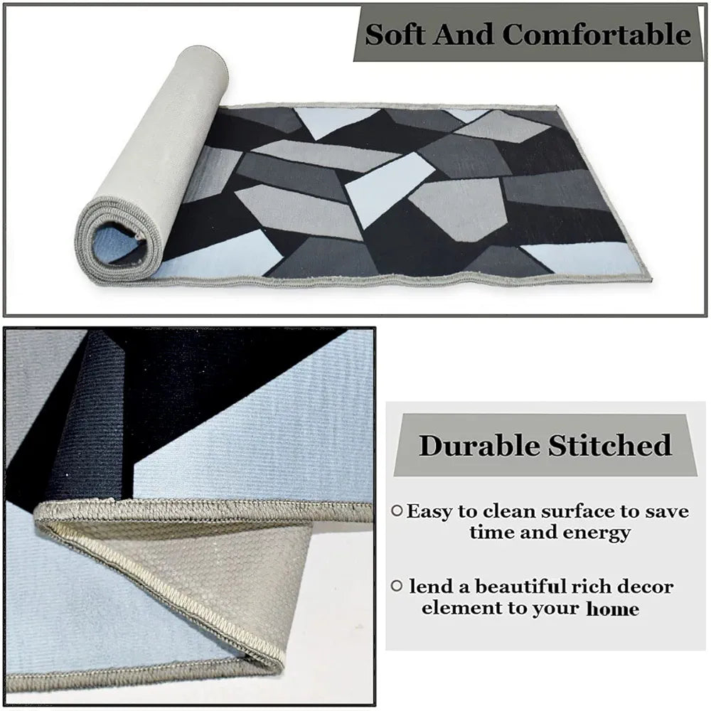 Ishro Home 3d Printed Bedside Runner Carpet Anti Skid For Home Kitchen Colour Black Crystal