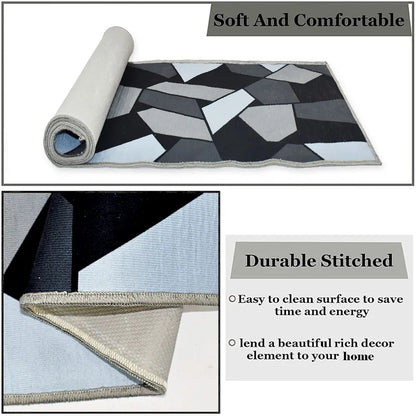 Ishro Home 3d Printed Bedside Runner Carpet Anti Skid For Home Kitchen Colour Black Crystal