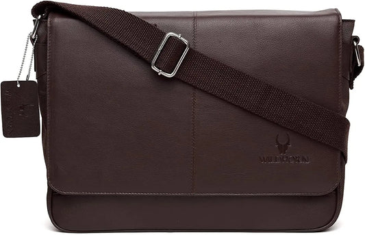 WildHorn Leather 13 inch Laptop Messenger Bag for Men I Padded Laptop Compartment I Adjustable Strap I Dimension: L- 14inch H- 10.5 inch W- 3.5inch