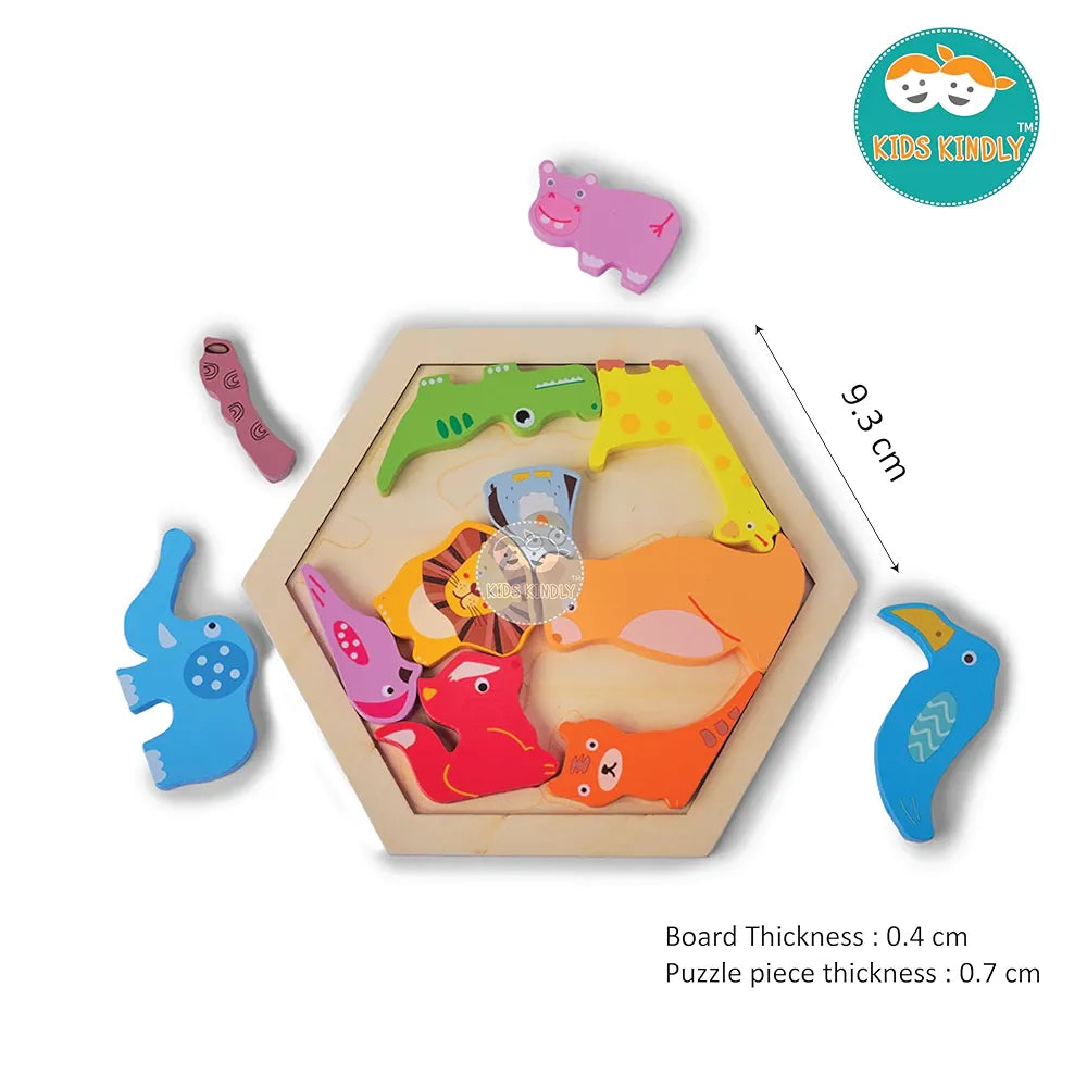 KIDS KINDLY Wooden Wild Animal Puzzle for Kids, Jigsaw Sorting Game, Montezsori Puzzle Toy for Toddlers, Shapes Puzzles for Kids, Birthday Gift for Boys & Girls Age 3 4 5 Years