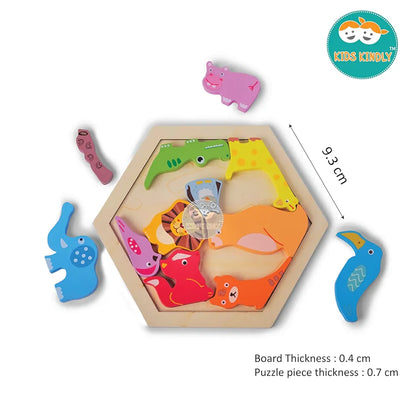 KIDS KINDLY Wooden Wild Animal Puzzle for Kids, Jigsaw Sorting Game, Montezsori Puzzle Toy for Toddlers, Shapes Puzzles for Kids, Birthday Gift for Boys & Girls Age 3 4 5 Years