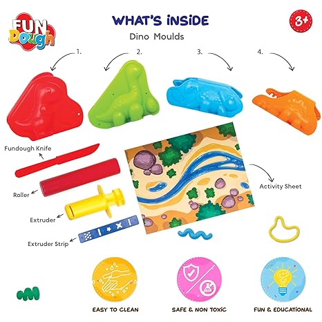 Funskool Fundough Playset Dino Ville Pretend Play Mould to Make Dinosaurus from Dough
