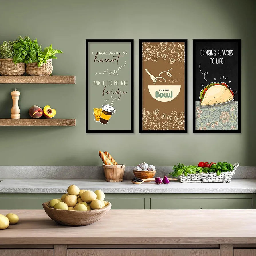 Kotart Restaurant Quotes Posters with Frame for Kitchen I Followed My Heart  Set of 3