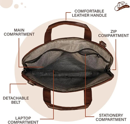 Leather World Unisex Adult Men's Laptop Bag 15.6 inch Side Shoulder Briefcase Satchel Messenger Business Bags for Men & Women - Brown 