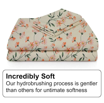 Fresh From Loom King Size Microfiber Floral Print Bedsheet 240 TC Includes 2 Pillow Covers Barely-Peach