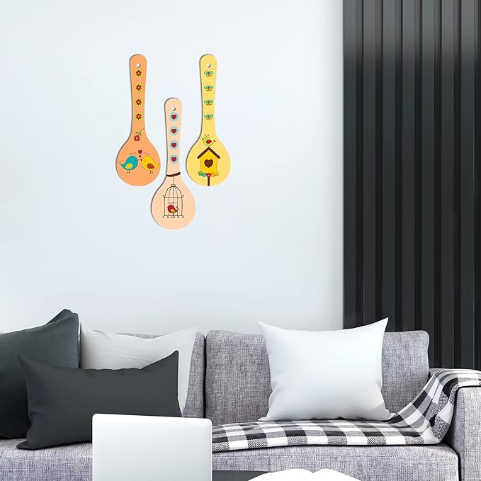 Artvibes Madhubani Art Wooden Wall Hanger for Home | Set of 3 | Multi 9