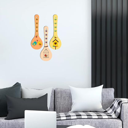 Artvibes Madhubani Art Wooden Wall Hanger for Home | Set of 3 | Multi 9
