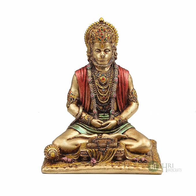 Indicast 8" Inch Cold Cast Resin Hanuman Ji Showpiece Antique Decor Bajrangbali Statue Idols