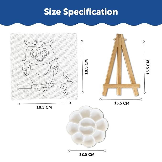 Mini Leaves Mini Canvas Art and Craft Paint Kit with Wooden Easel, Colours, Painting Brush for Girls Boys 4-6 Years DIY Kit | Set of 4