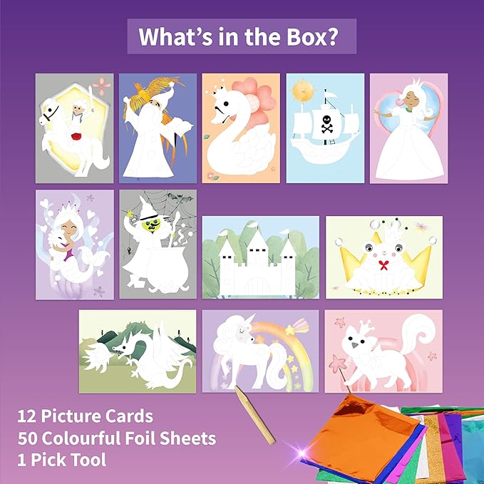 Chalk and Chuckles Art and Craft Kit | Fabulous Foil Art | Create 12 Magical World Theme Pictures