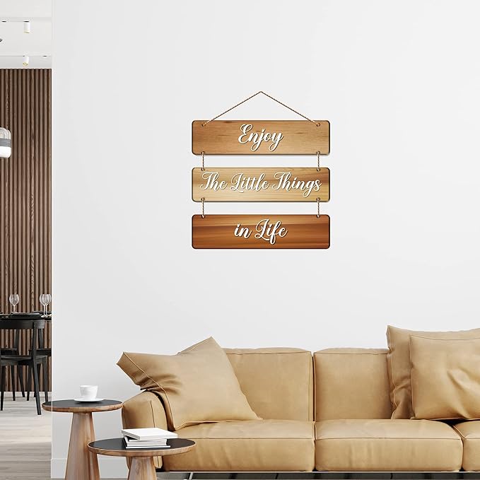 Artvibes Enjoy Little Things Quotes Wooden Wall Hanger for Home Decor | Artworks Decorative Items Hangings Ornaments