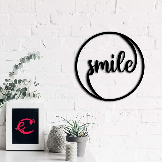 Ecraftindia Smile Black Engineered Wood Cutout Wall Art Decor | Happy, Positive, Cheerful Wall Decor Item