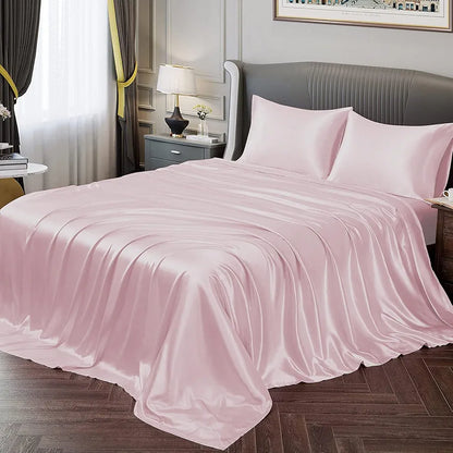 Cloth Fusion Satin Bedsheet for King Size Bed Set of 1 Satin 2 Pillow Covers H603 115 TC Baby Pink