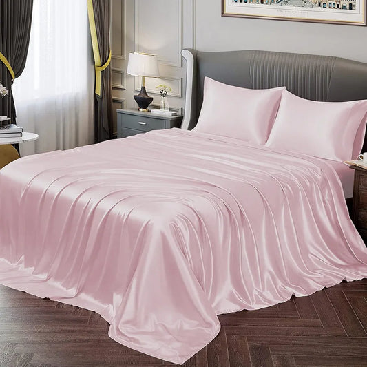 Cloth Fusion Satin Bedsheet for King Size Bed Set of 1 Satin 2 Pillow Covers H603 115 TC Baby Pink