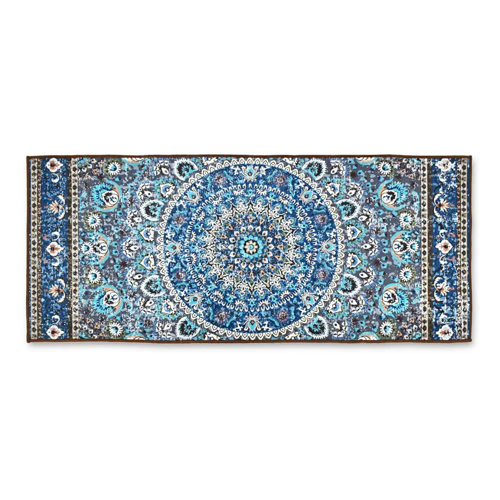 Ishro Home 3d Printed Bedside Runner Carpet Anti Skid For Home Kitchen Colour Geometrical Blue