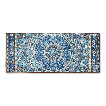 Ishro Home 3d Printed Bedside Runner Carpet Anti Skid For Home Kitchen Colour Geometrical Blue
