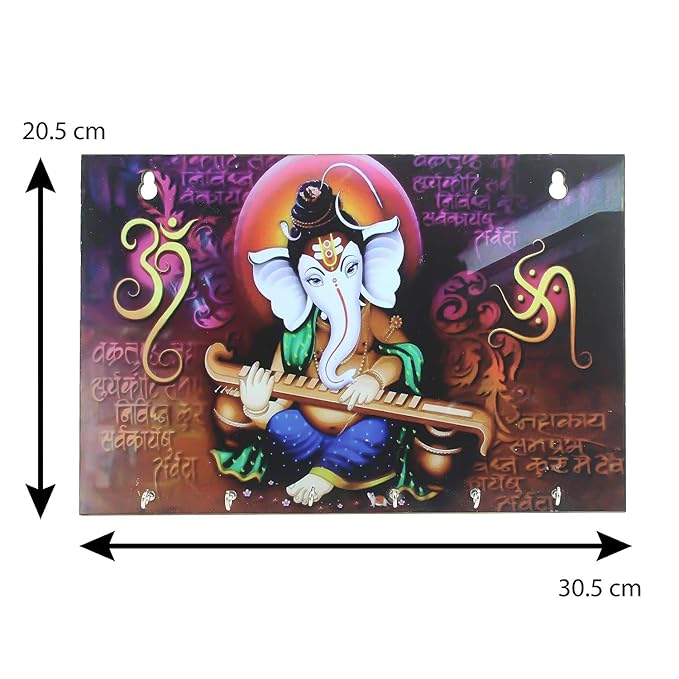 Ecraftindia Lord Ganesha Theme Wooden Key Holder With 6 Hooks