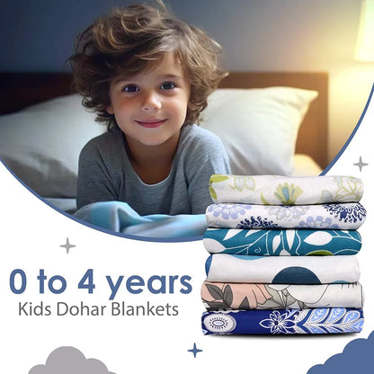 Divine Casa Floret 100% Cotton Single Kids Dohar 120 GSM Soft & Lightweight Throw Blanket Colour Grey Blue