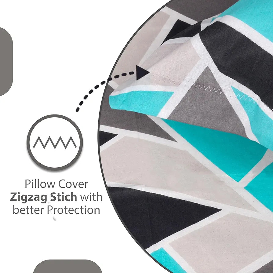 Divine Casa Bedsheet for Single Size Bed 144 TC Cotton Bedsheet for Single Size Bed with 1 Pillow Cover  Geometric Colour Aqua Grey