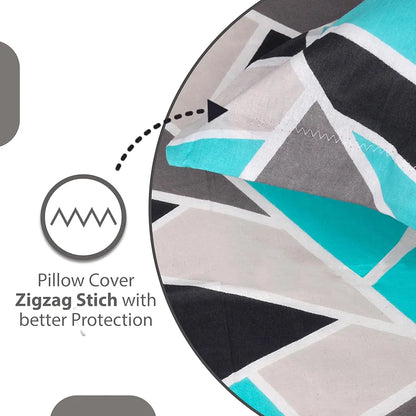 Divine Casa Bedsheet for Single Size Bed 144 TC Cotton Bedsheet for Single Size Bed with 1 Pillow Cover  Geometric Colour Aqua Grey