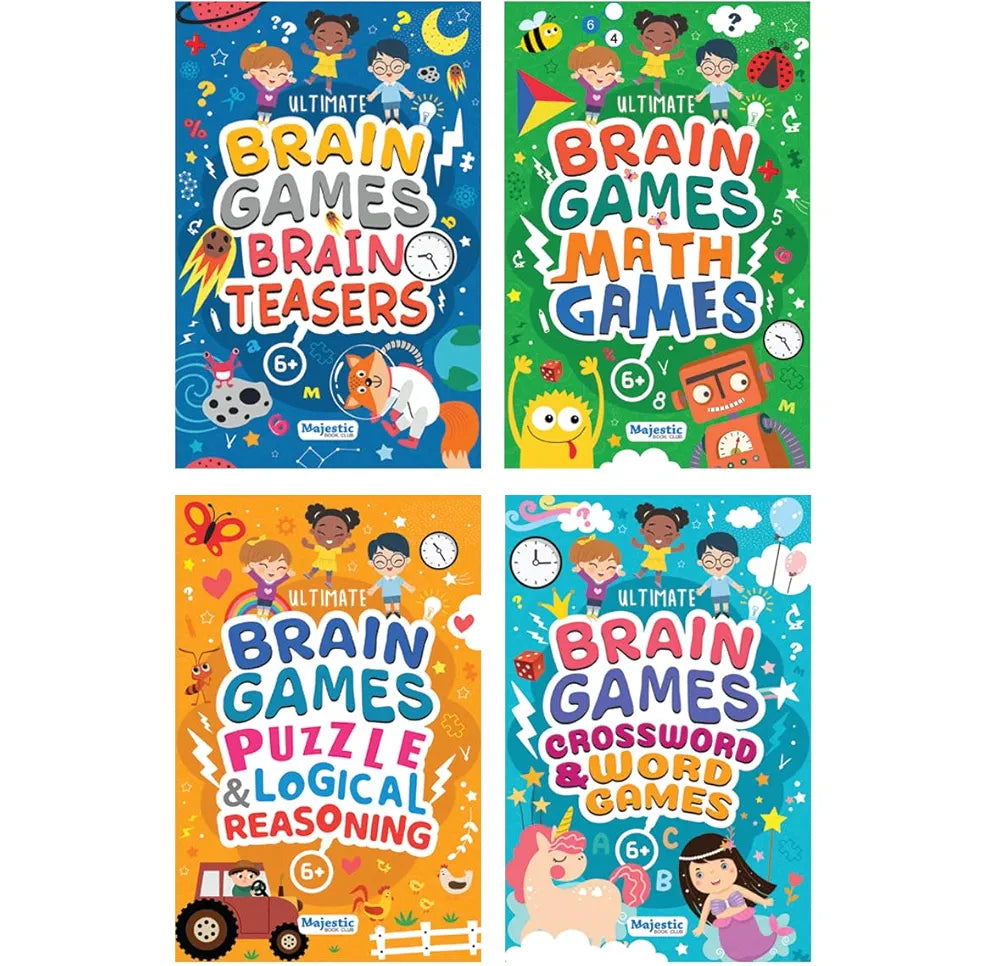 400+ Brain Boosting Activity Book for 6+ Years Old Kids | Set of 4 book - 400+ activities with Maths Games, Brain Teasers, Puzzle & Logical Reasoning, Crosswords & Word Games | The Book Tree Books
