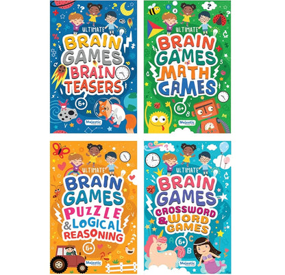 400+ Brain Boosting Activity Book for 6+ Years Old Kids | Set of 4 book - 400+ activities with Maths Games, Brain Teasers, Puzzle & Logical Reasoning, Crosswords & Word Games | The Book Tree Books