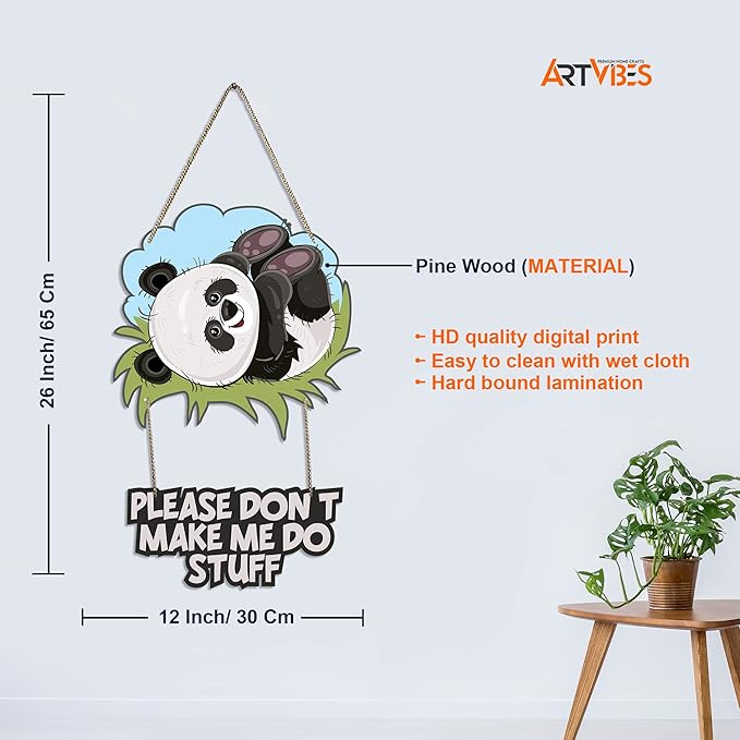 Artvibes Cute Panda Printed Wooden Wall Hanging With Quotes for Home Decor | Modern Artworks Decoration