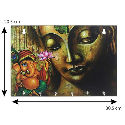 Ecraftindia Lord Ganesha Theme Wooden Key Holder With 6 Hooks