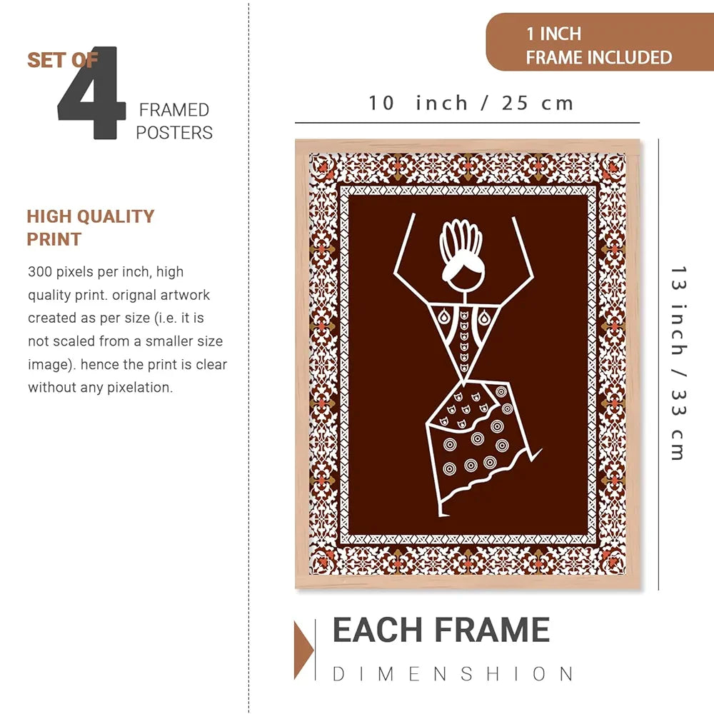 Kotart Warli Art Digital Paintings with Frame Pack of 6 art 3