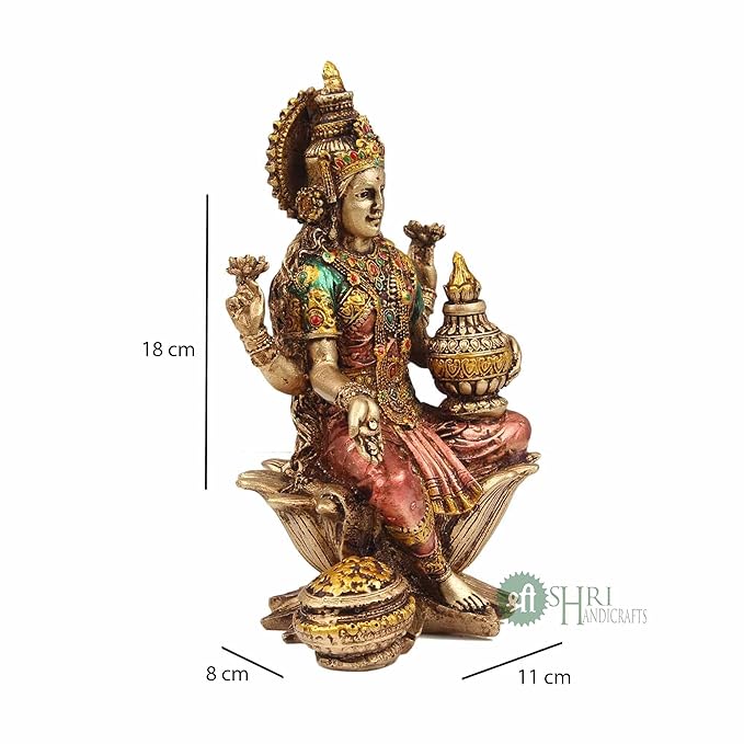 Indicast 7" Inch Cold Cast Resin Laxmi and Ganesh Showpiece Antique Home Decor and Gifting