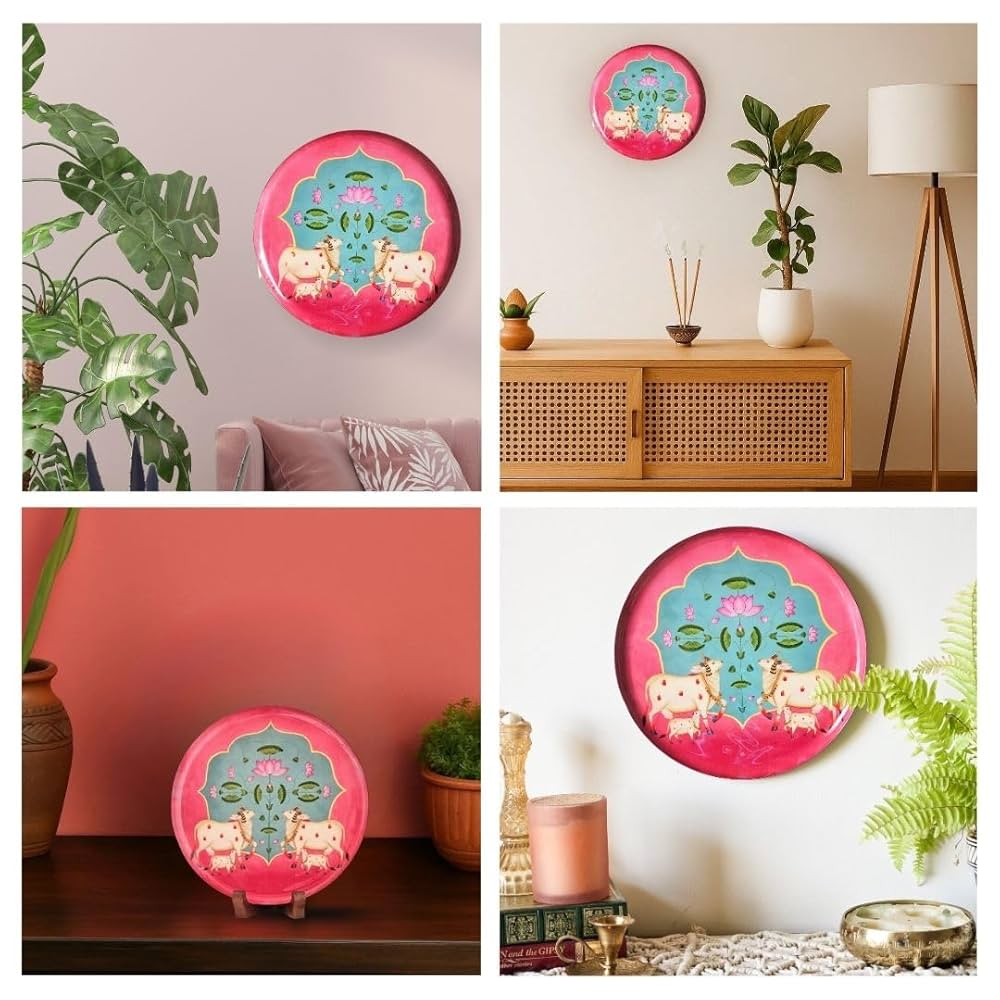 Ritualistic Pichwai Single Wall Plate for Home Decoration With 10 Inch Stand Aesthetic Room Decor Items