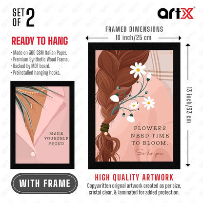 ArtX Paper Women Self Love Motivational Quotes AXDD00119-MOT Wall Frames Set of 2