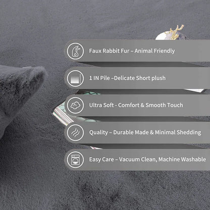 Luxe Home International Ruffle Floor Rug Rabbit Fur 1000 GSM Living Room Foot Mats 4 X 6 FtColour Grey