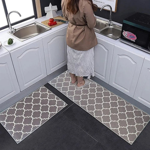 Ishro Home Kitchen Mats For Floor Anti Slip Waterproof Set Of 2 Pcs Colour Grey Diamonds