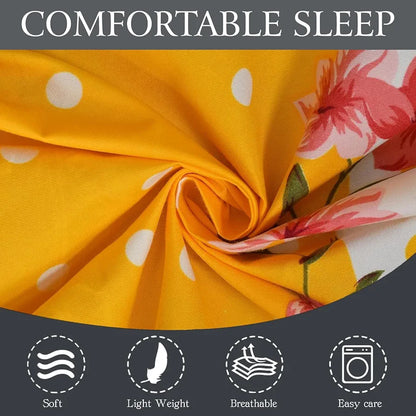 Fresh From Loom Double Bedsheet King Size Microfiber Rotary Printed with 2 Pillow Covers 144 TC Yellow White