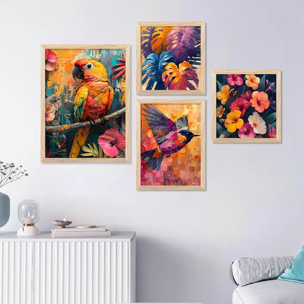 Kotart Floral Wall Art wall poster with Glass Frames Hanging for Wall frames Set of 4 big frames I