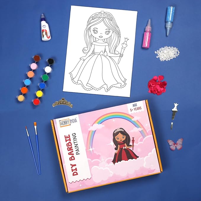Hobby India Diy Barbie Pre-design Canvas | Paint It Yourself Activity Art and Craft Kit
