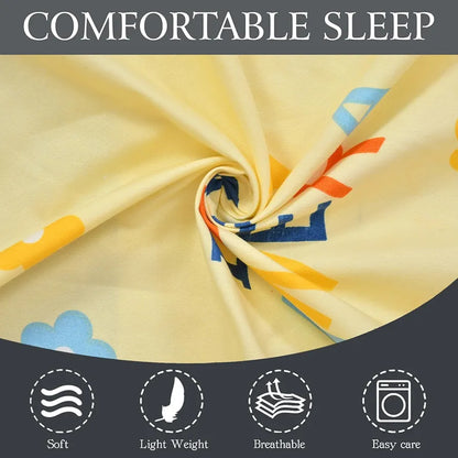 Fresh From Loom Bed Sheet Cartoon Printed Double Bed King Size Bedsheet Multicolor 144 TC Cream and Blue