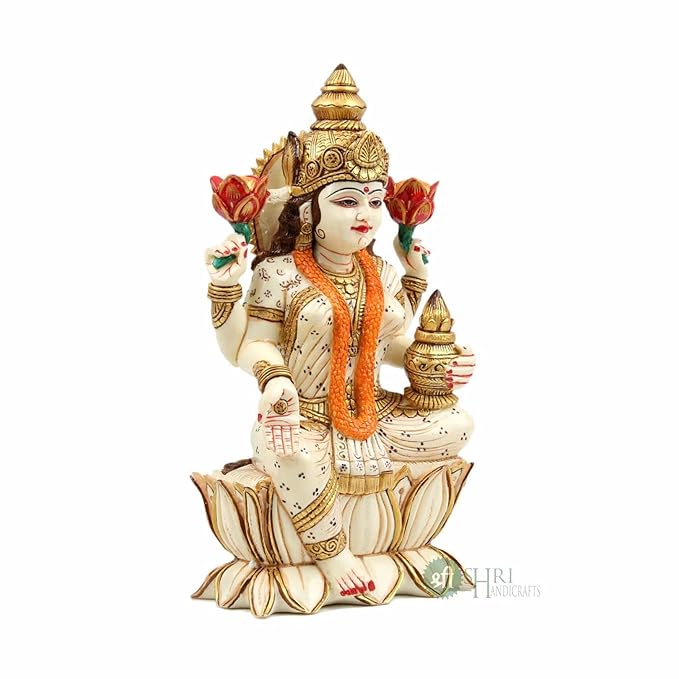 Indicast Resin 8" Inch Lakshmi Fine Painting Goddess Laxmi Idol Diwali Puja Vastu Figurine Gift Article for Home Office