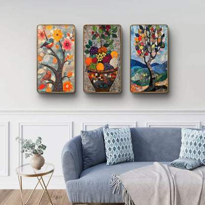 Livin'luxe Set of 3 Modern Art Madhubani Painting Premium Golden Framed Wall Paintings SG14