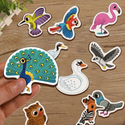 Mini Leaves Jungle Birds Wooden Fridge Magnets | Colorful Shape Learning Toy Set | Preschool Refrigerator Magnet Toys for Kids