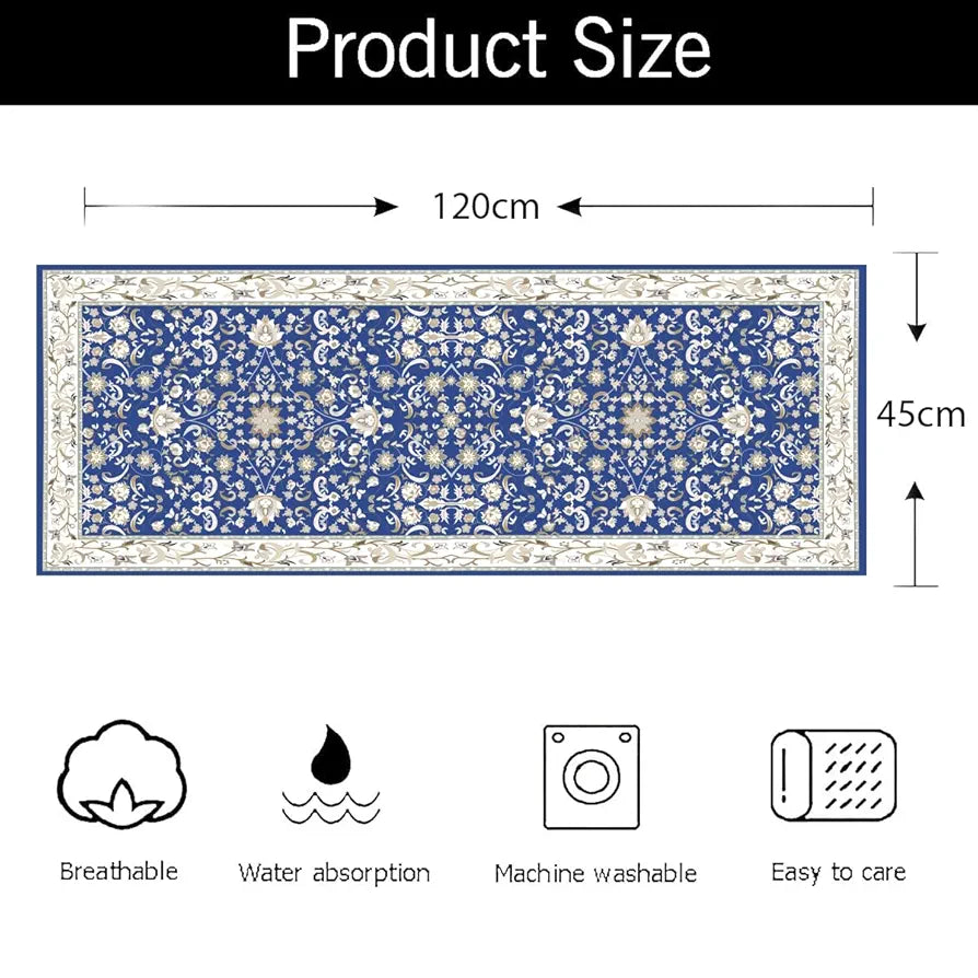 Ishro Home Velvet Premium Modern Runner Rug For Bedroom, Kitchen Colour  Geometrical Blue