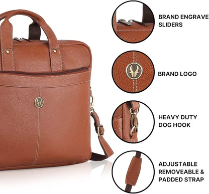 WildHorn Leather 15 inch Laptop Messenger Bag for Men I Padded Laptop Compartment with Adjustable Strap I Extra Zip Compartments I DIMENSION : L-16 inch W-3.2 inch H-13 inch