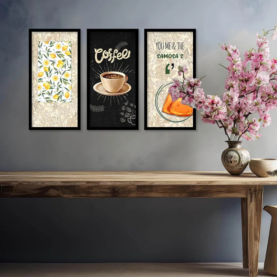 Kotart Quotes Posters with Frame for Restaurant Wall Decoration Coffee Set of 3