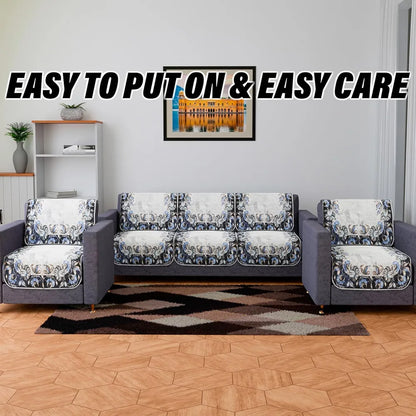 Kuber Industries Sofa Cover Set Blue Digital Flower Sofa Cover 5 Seater Couch Cover Gray