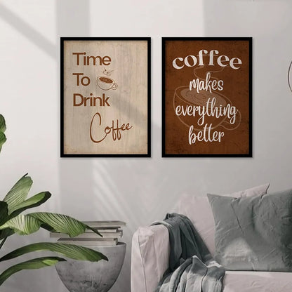 Kotart Wood Time To Drink Coffee Restaurant Quotes Posters With Frame For Kitchen
