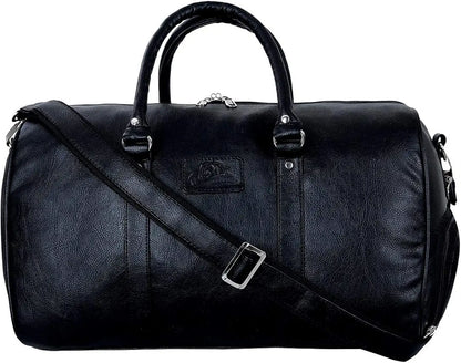 Leather World 46 L Vegan Textured Leatherette Stylish & Spacious Weekender Travel Duffle Luggage Bag with Detachable Shoulder Strap for Men & Women, Black