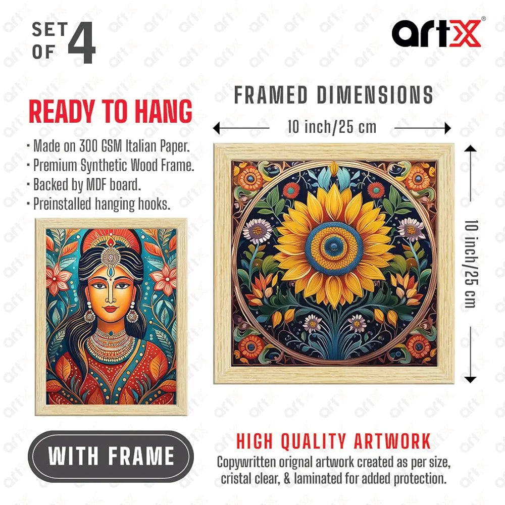 ArtX Paper Madhubani Madhubani-SO4-01 Multicolor Set of 4