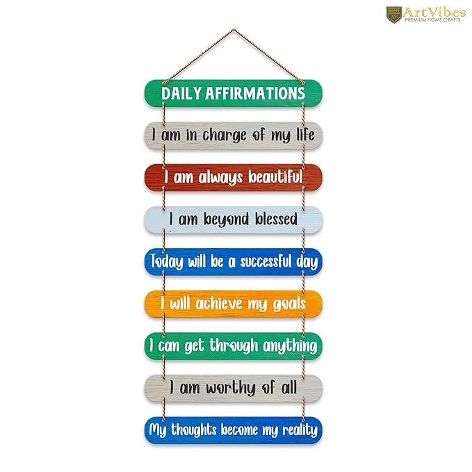 Artvibes Daily Affirmations Printed Wooden Wall Hanging for Home Decorative Items | Wall Artwork for Hall Decor