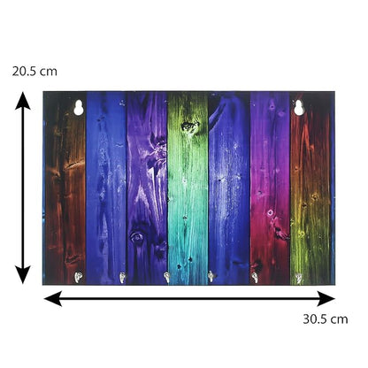 Ecraftindia Abstract Theme Wooden Key Holder With 6 Hooks | Colour Multicolour